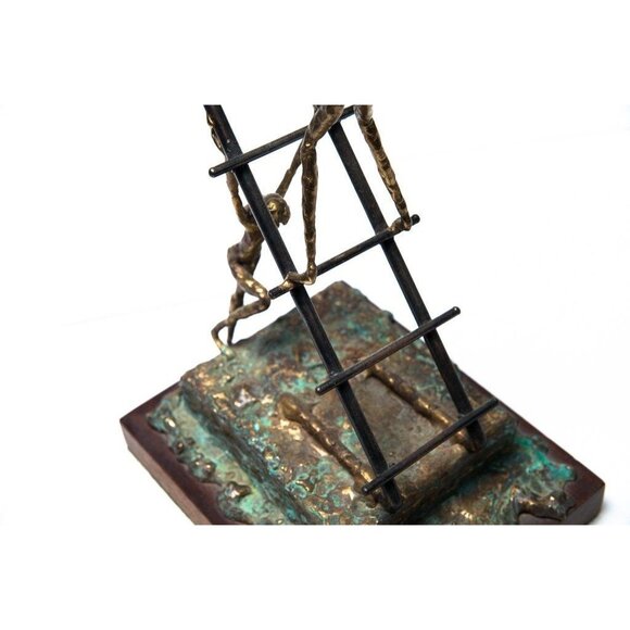 Vintage 1970’s Bronze Sculpture 6 Children Climbing Ladder Signed Artist EVANS - Picture 2 of 8